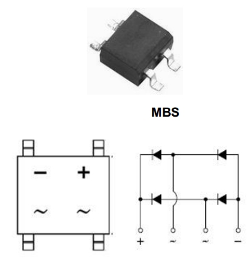 MBS10, Выпрямительные диодные мосты в капсулированном стеклом корпусе, 0.8 А